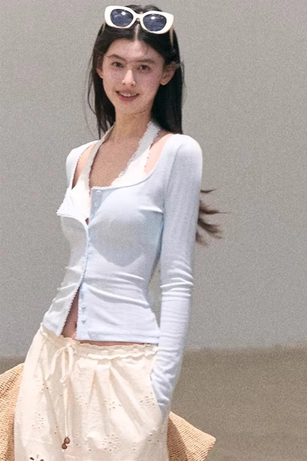 Hollow-Out Ribbed Knit Cardigan