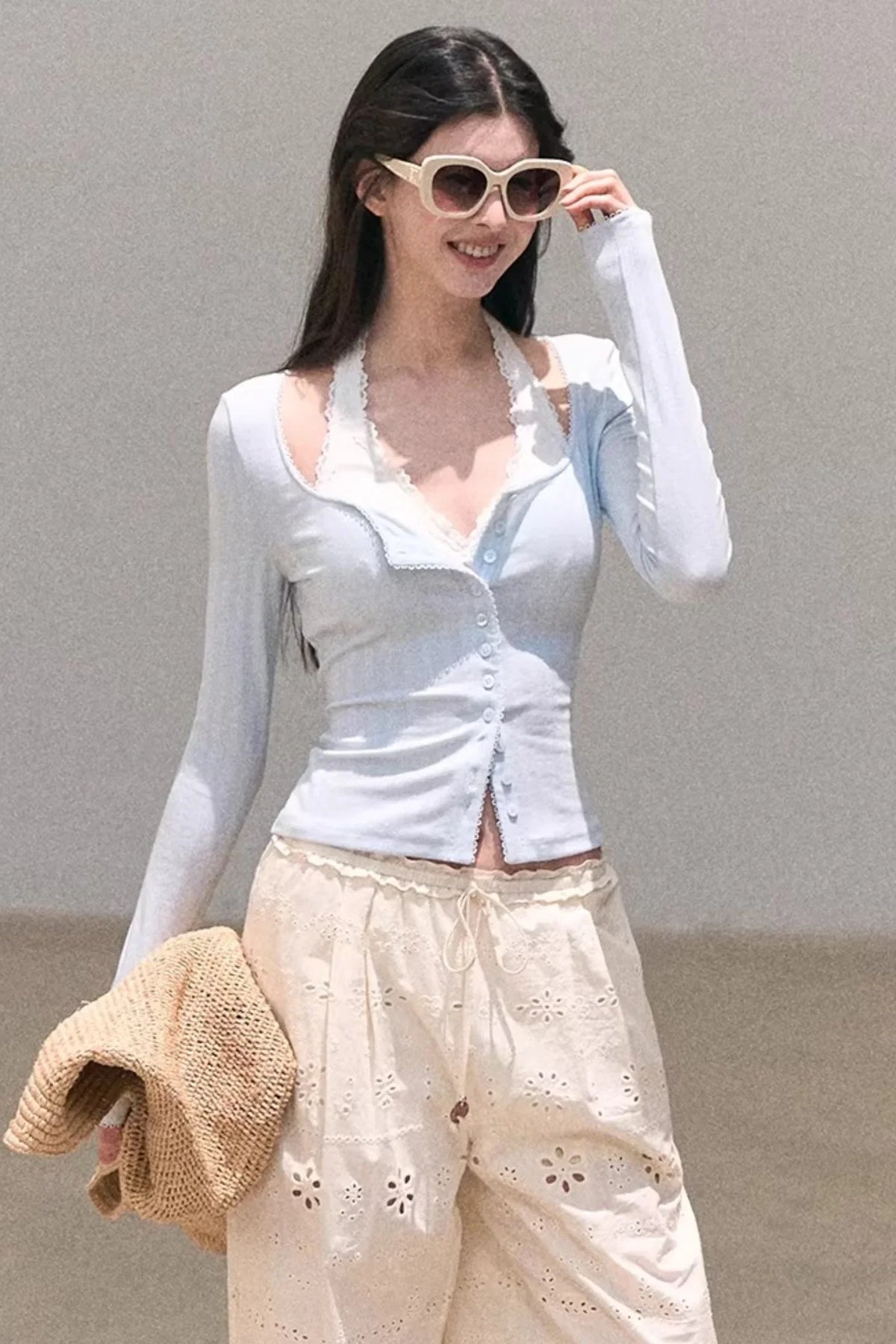 Hollow-Out Ribbed Knit Cardigan