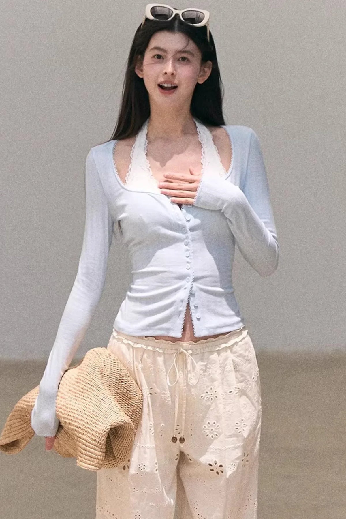 Hollow-Out Ribbed Knit Cardigan