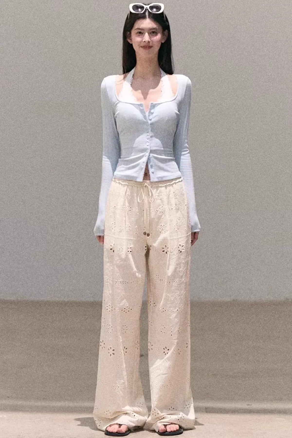 Hollow-Out Ribbed Knit Cardigan