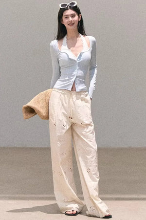 Hollow-Out Ribbed Knit Cardigan