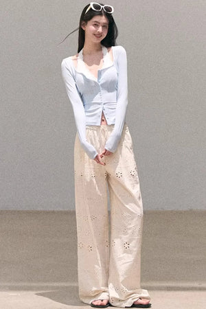 Hollow-Out Ribbed Knit Cardigan