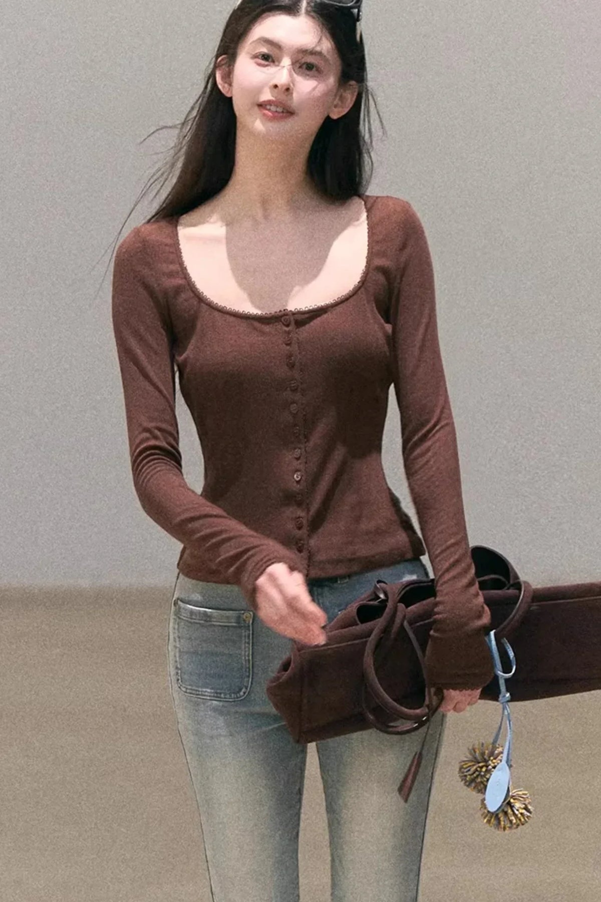 Hollow-Out Ribbed Knit Cardigan