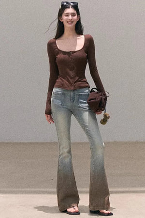 Hollow-Out Ribbed Knit Cardigan