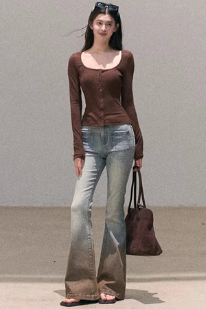 Hollow-Out Ribbed Knit Cardigan