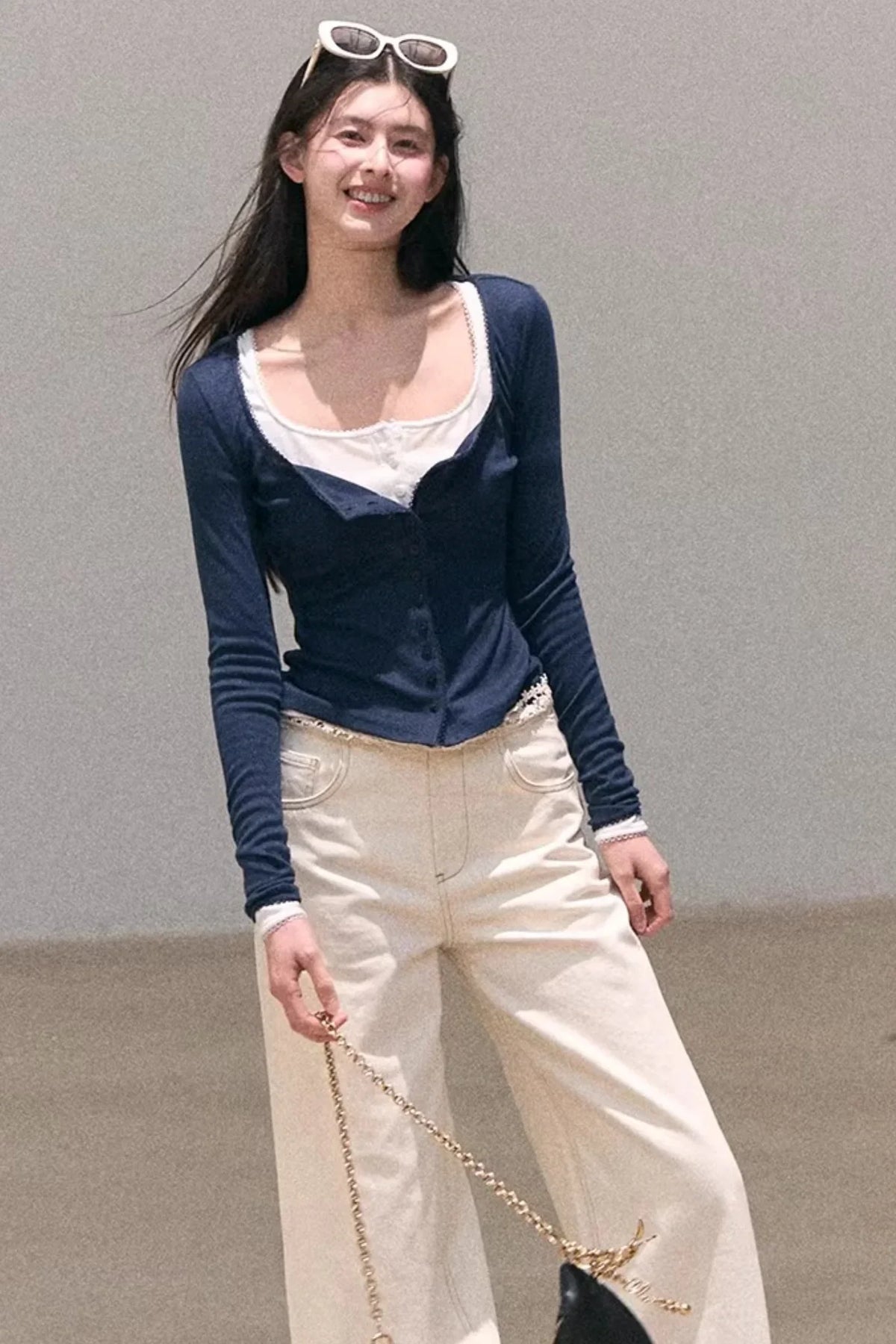 Hollow-Out Ribbed Knit Cardigan