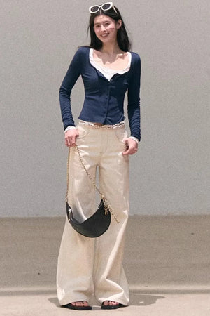 Hollow-Out Ribbed Knit Cardigan