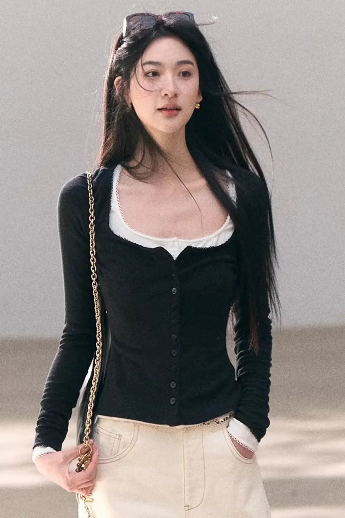 Hollow-Out Ribbed Knit Cardigan