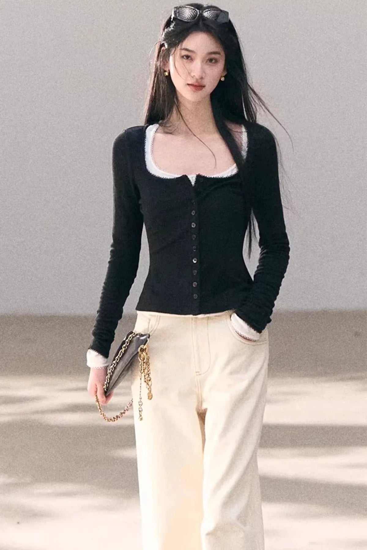 Hollow-Out Ribbed Knit Cardigan