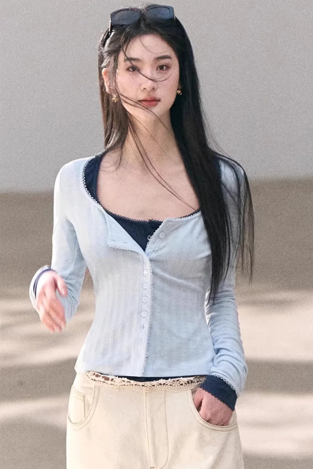 Hollow-Out Ribbed Knit Cardigan