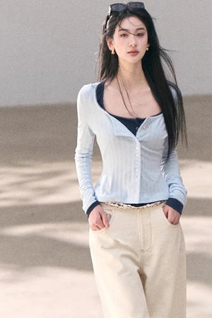 Hollow-Out Ribbed Knit Cardigan