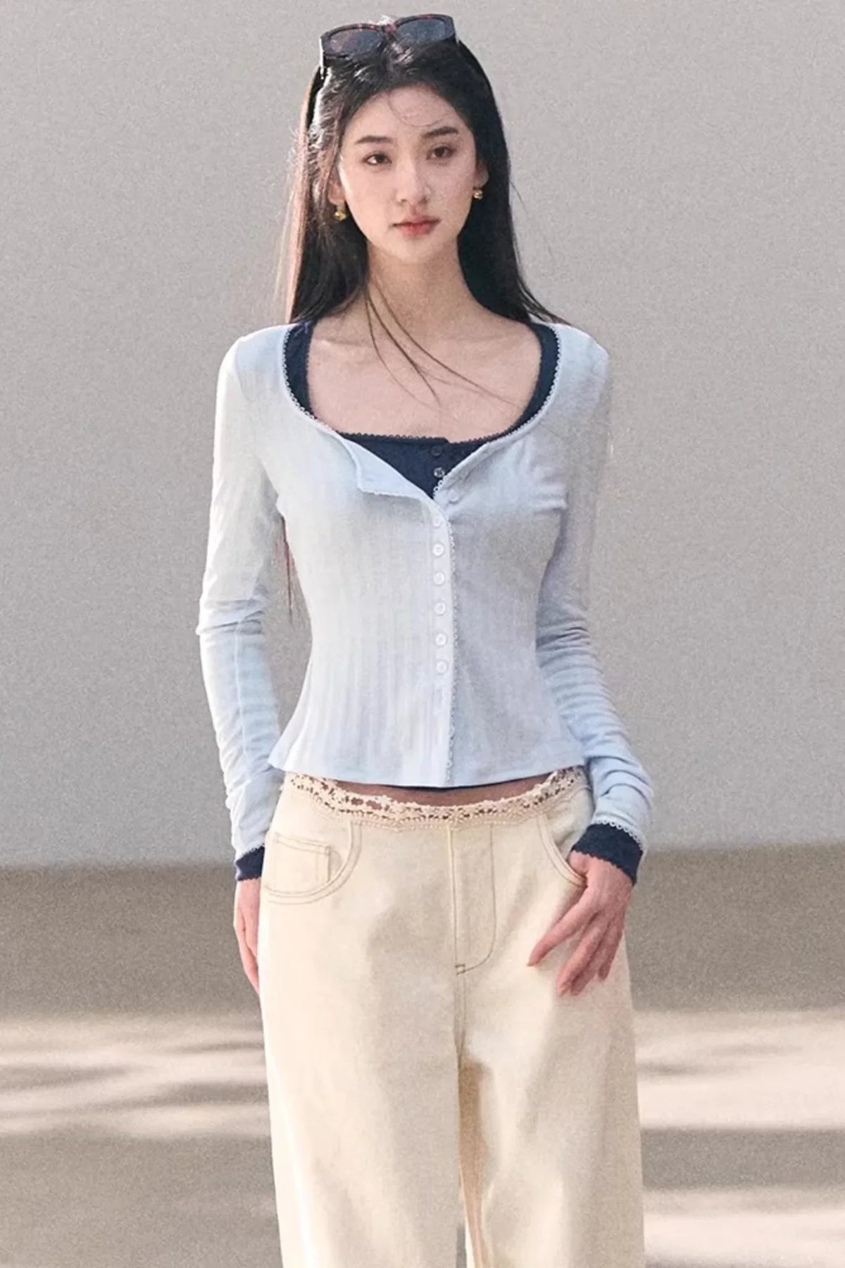 Hollow-Out Ribbed Knit Cardigan
