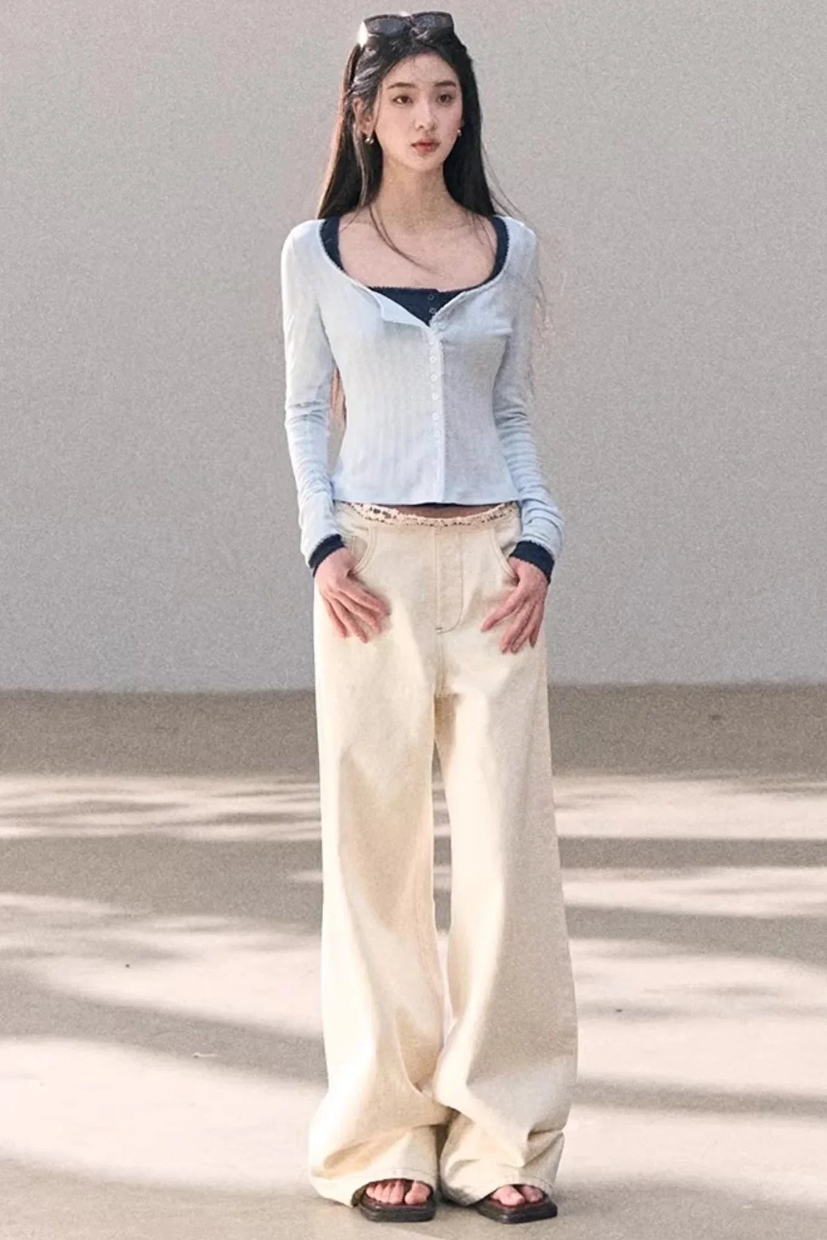 Hollow-Out Ribbed Knit Cardigan