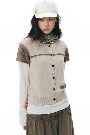 Hollow-out Short Sleeve Knit Cardigan