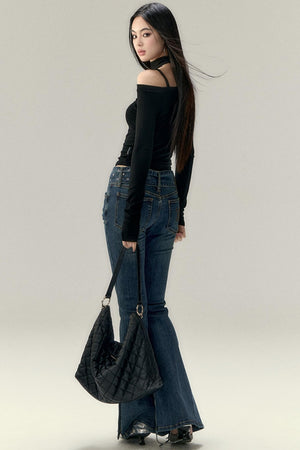 Hollowed-Out Shoulder Tencel Top