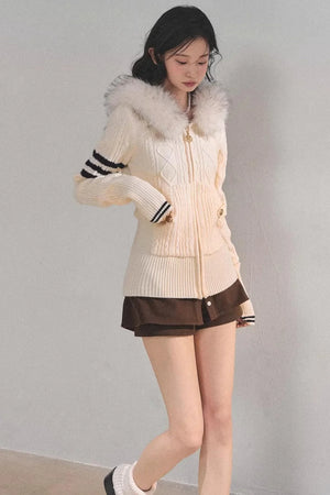 Hooded Cable Knit Sweater