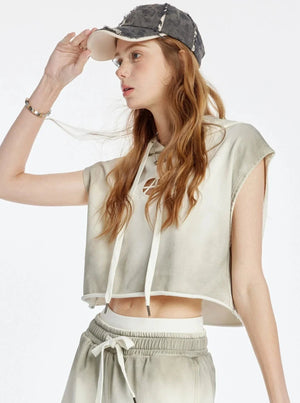 Hooded Cropped Sleeveless Top Set-Up
