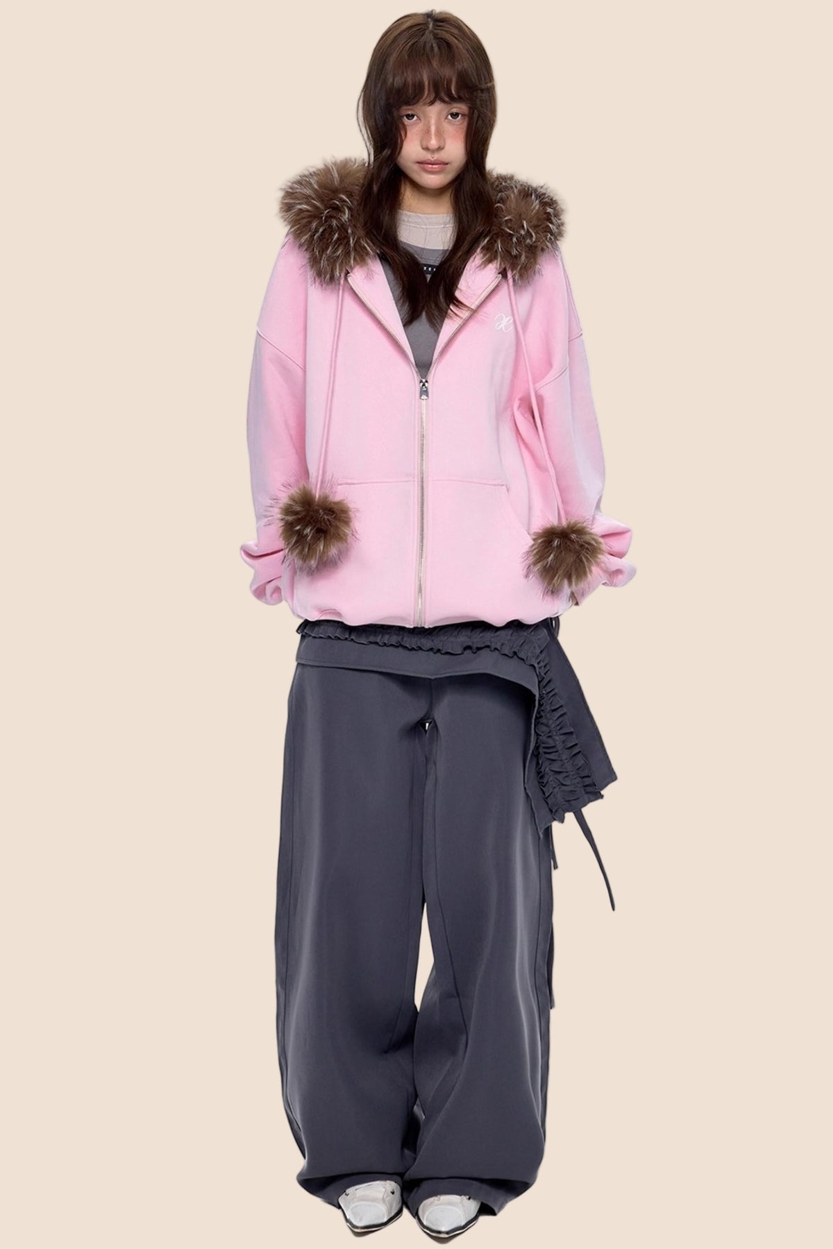 Hooded Embroidered Fleece Cardigan