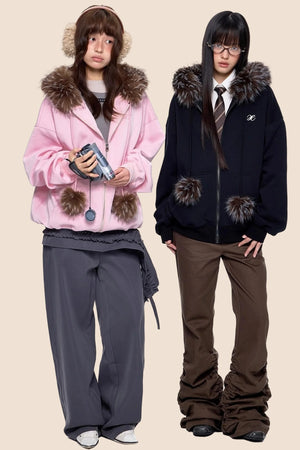 Hooded Embroidered Fleece Cardigan