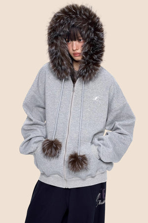Hooded Embroidered Fleece Cardigan