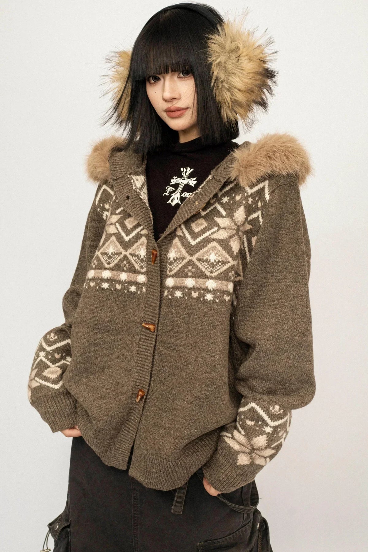 Hooded Fair Isle Cardigan