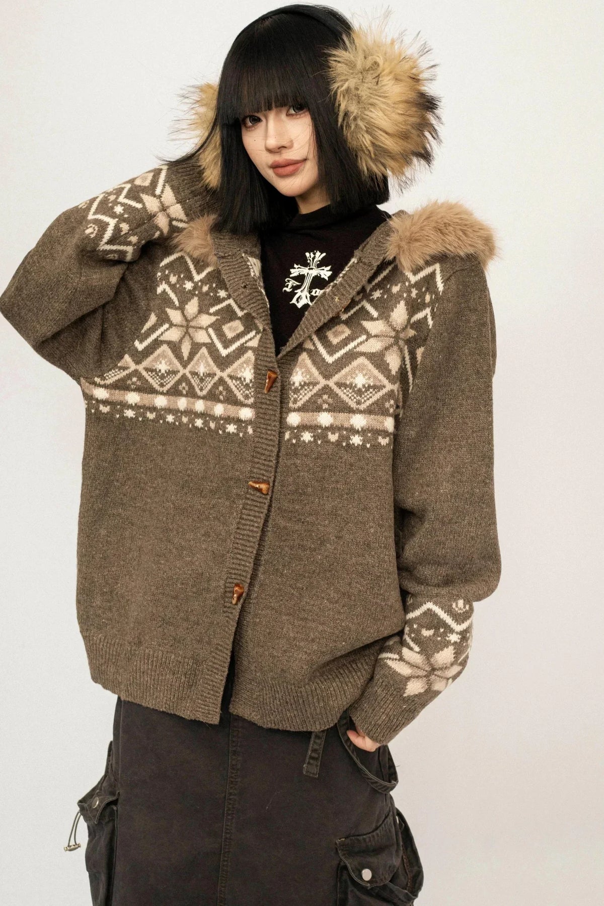 Hooded Fair Isle Cardigan