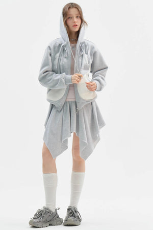 Hooded Gray Jacket and Skirt Set-Up