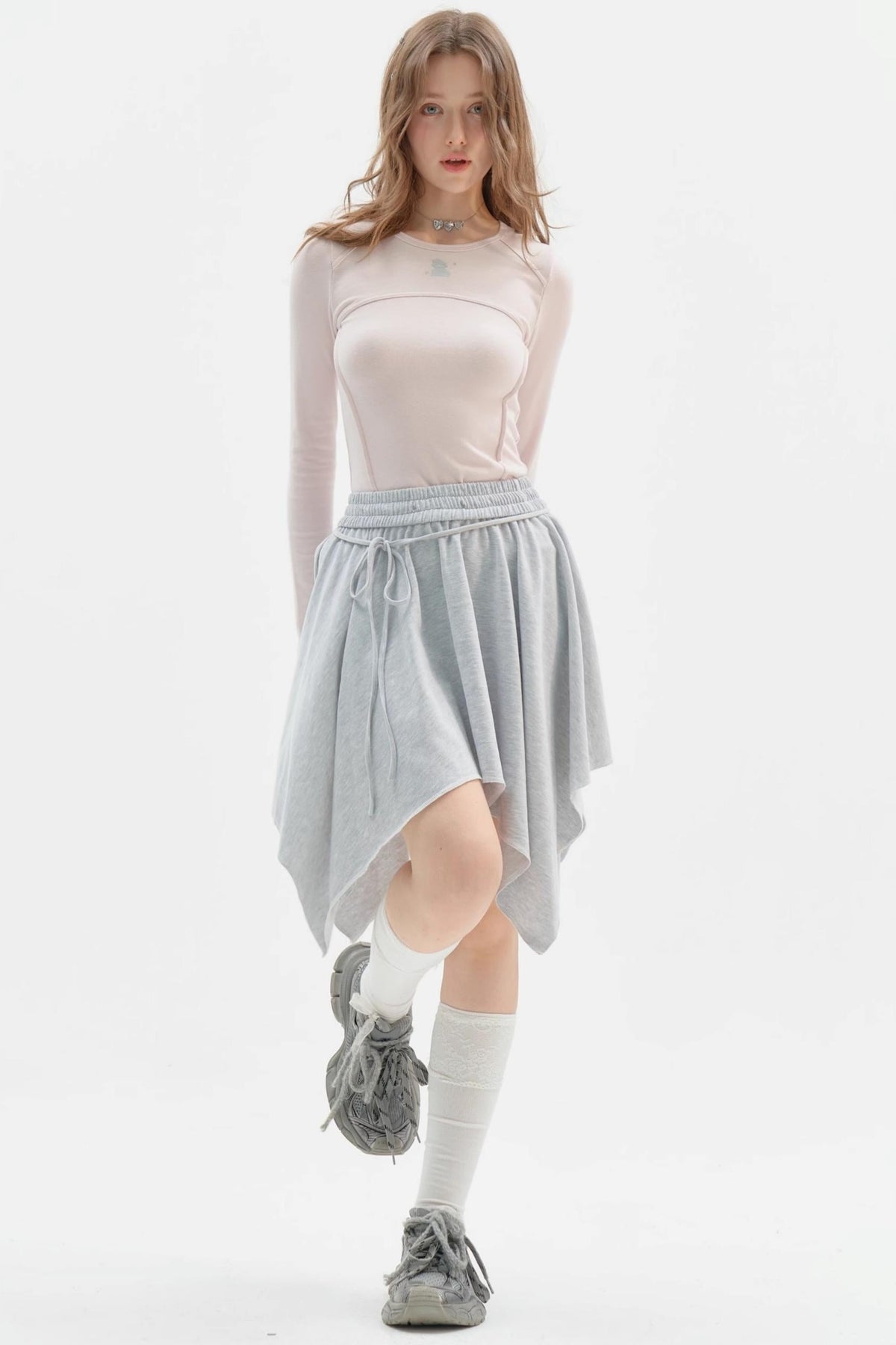 Hooded Gray Jacket and Skirt Set-Up