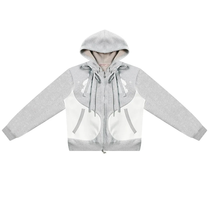 Hooded Gray Jacket and Skirt Set-Up