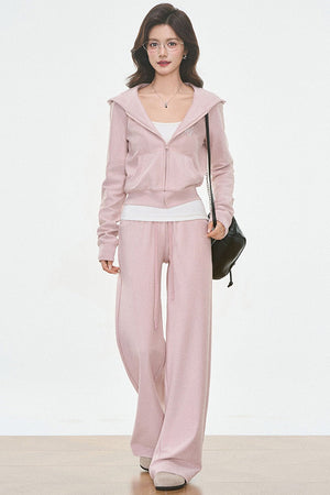 Hooded Knit Cardigan and Sweatpants Set-Up