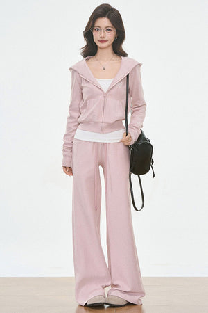 Hooded Knit Cardigan and Sweatpants Set-Up