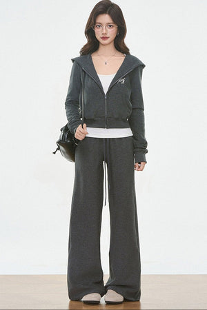 Hooded Knit Cardigan and Sweatpants Set-Up