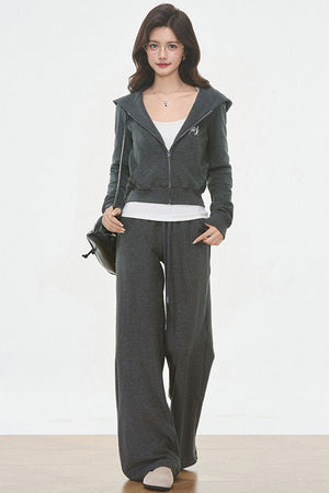 Hooded Knit Cardigan and Sweatpants Set-Up