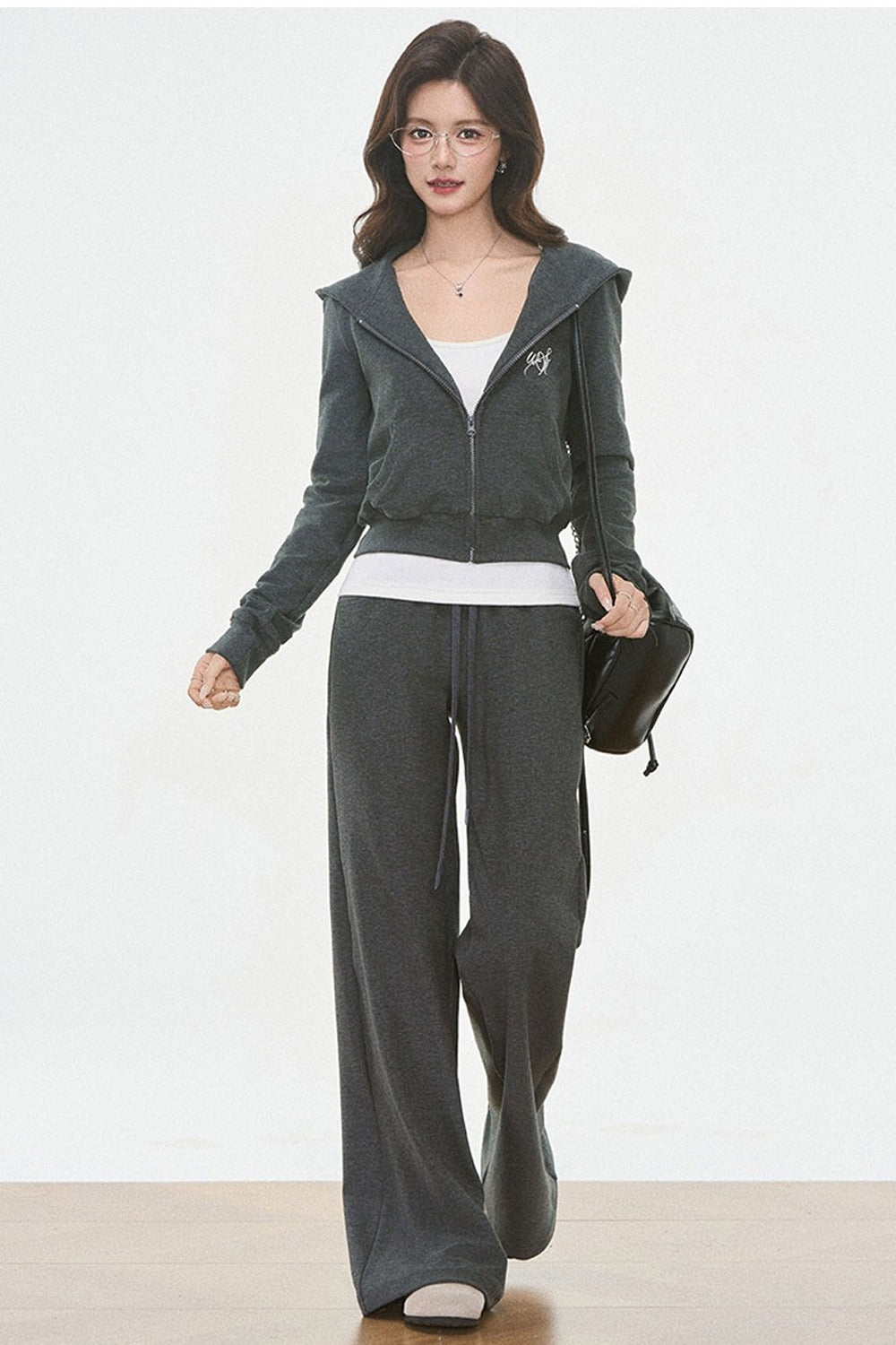 Hooded Knit Cardigan and Sweatpants Set-Up