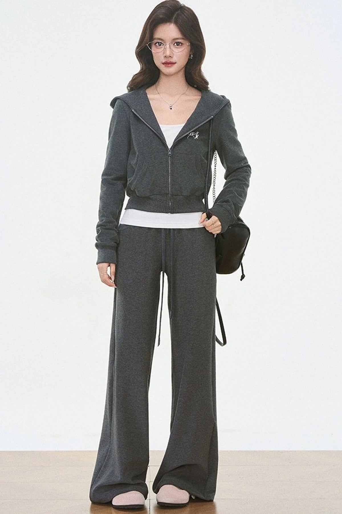 Hooded Knit Cardigan and Sweatpants Set-Up