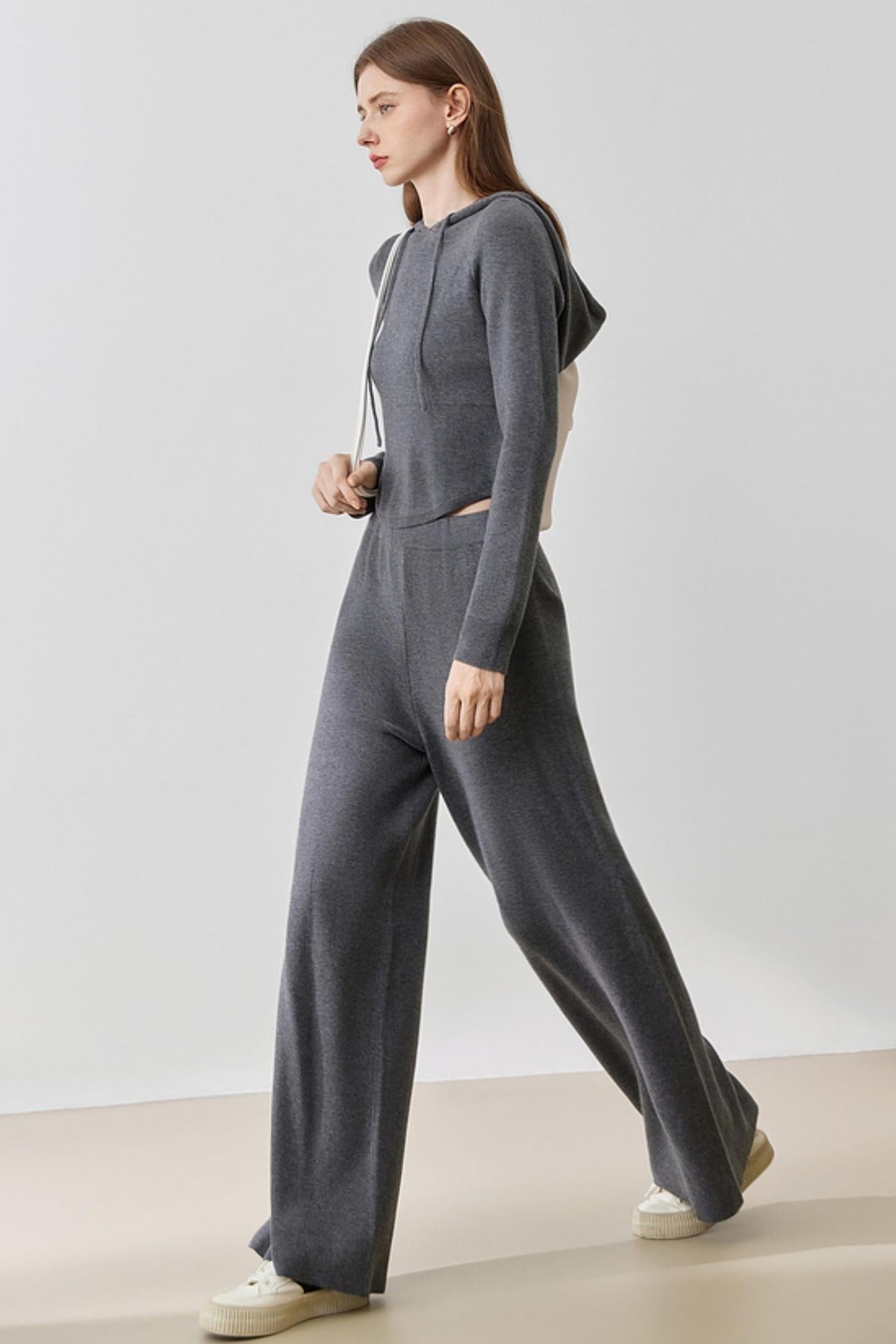 Hooded Knit Sweater & Wide-Leg Pants Set