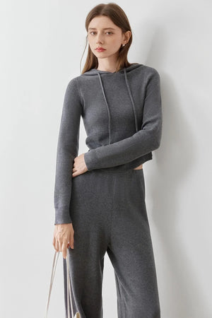 Hooded Knit Sweater & Wide-Leg Pants Set