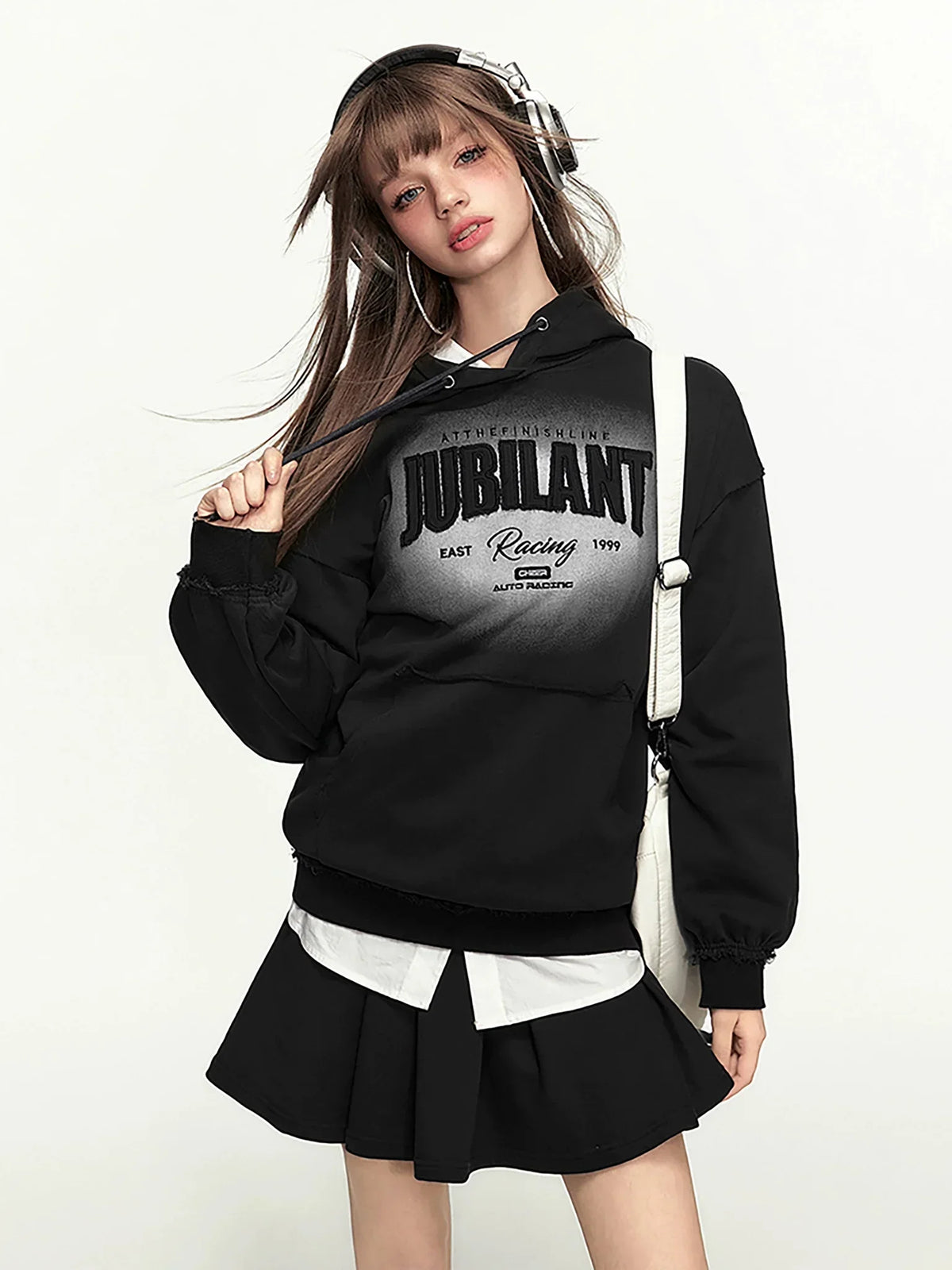 Hooded Letter Print Sweatshirt Skirt Set