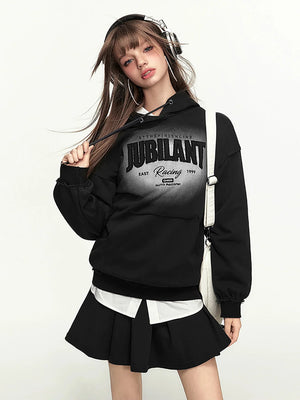 Hooded Letter Print Sweatshirt Skirt Set