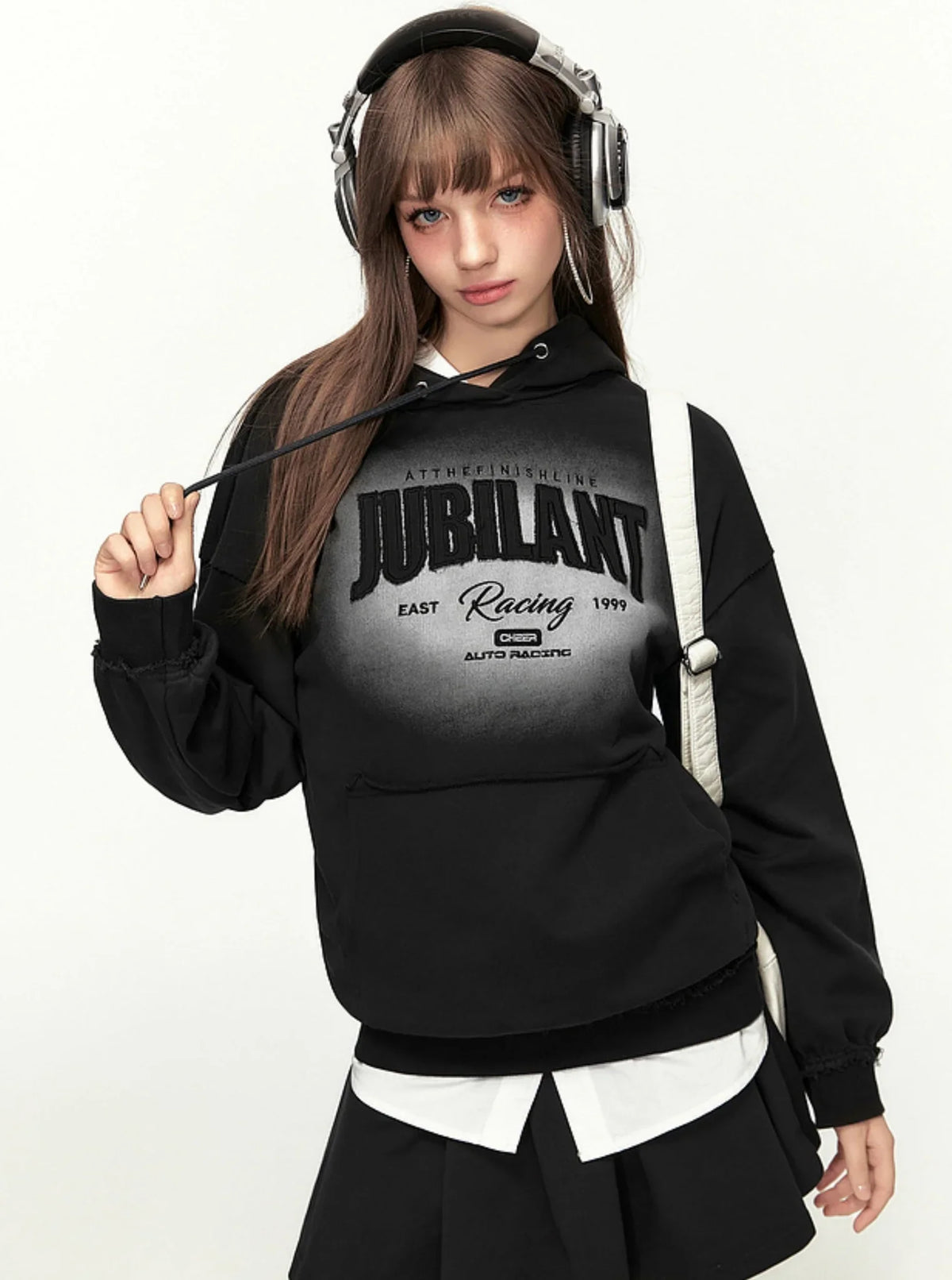 Hooded Letter Print Sweatshirt Skirt Set