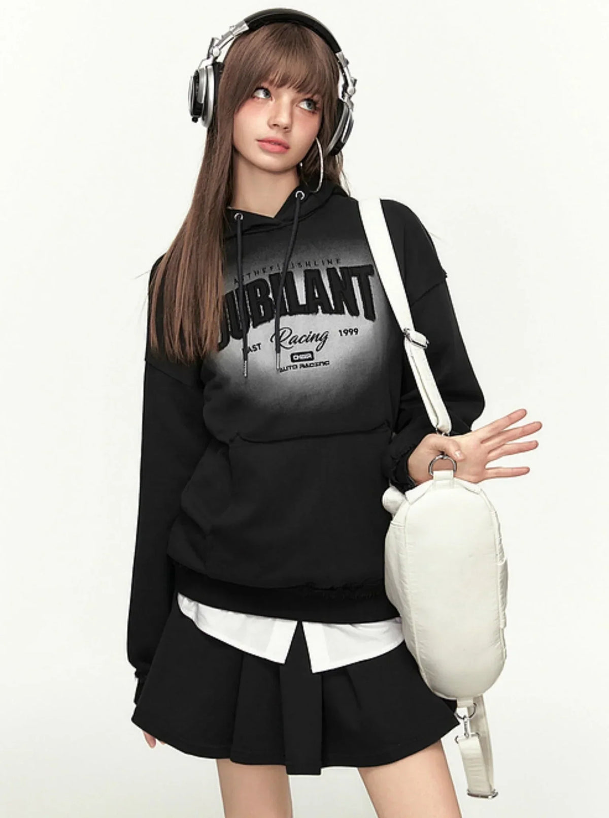 Hooded Letter Print Sweatshirt Skirt Set