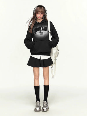 Hooded Letter Print Sweatshirt Skirt Set