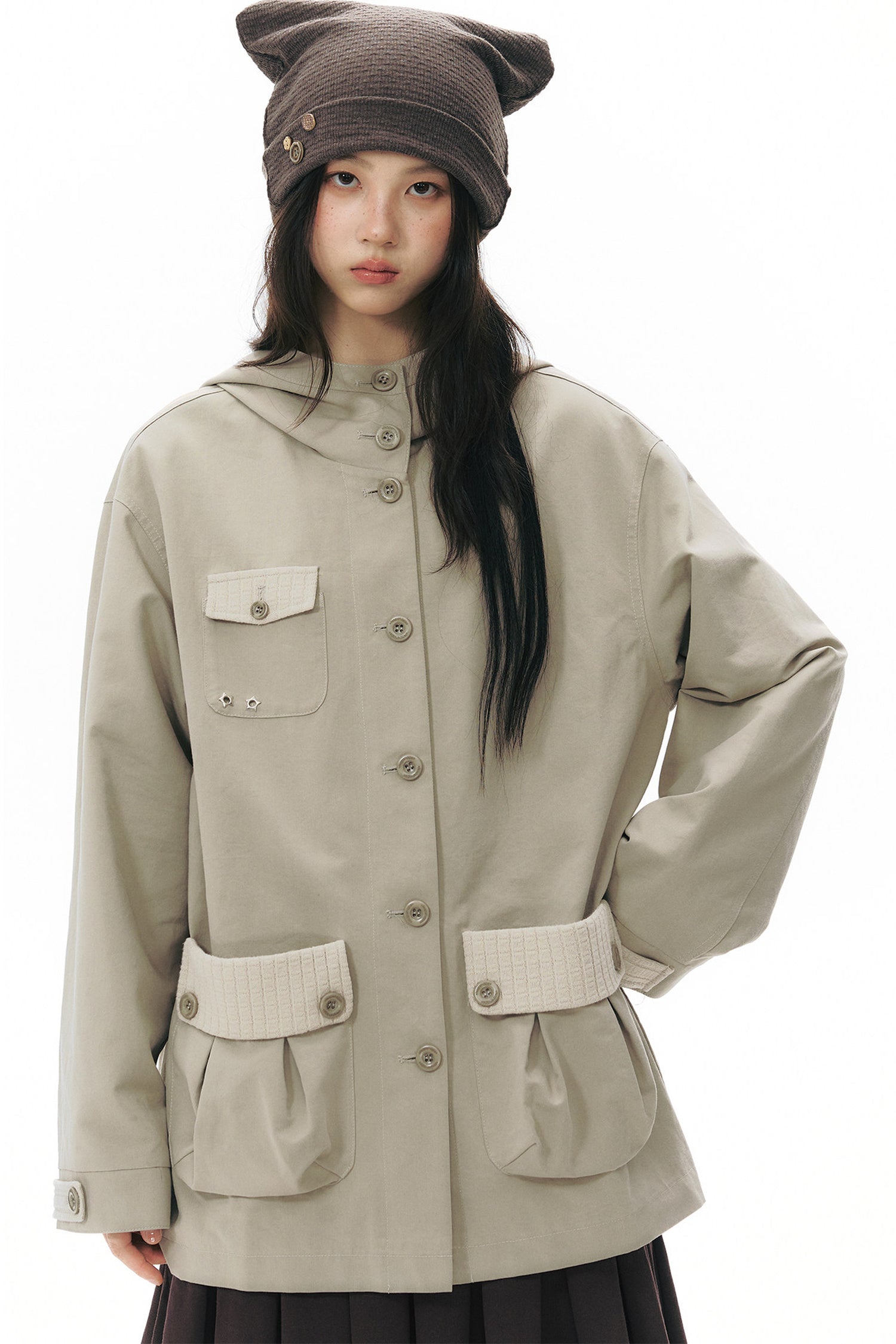 Hooded Patchwork Workwear Jacket