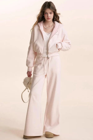 Hooded Plush Jacket & Fleece Pants Set-Up