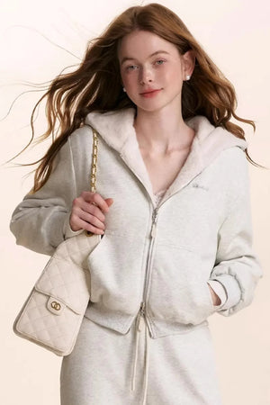 Hooded Plush Jacket & Fleece Pants Set-Up