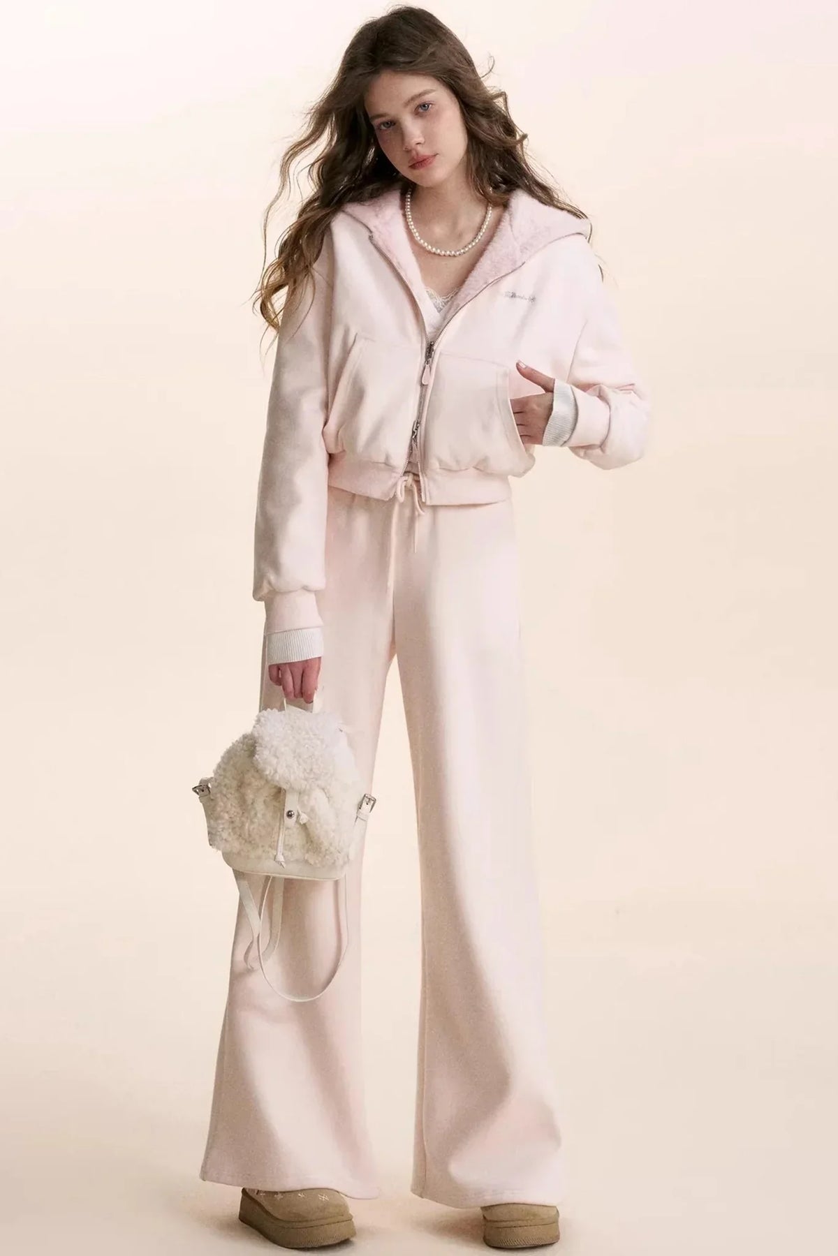 Hooded Plush Jacket & Fleece Pants Set-Up