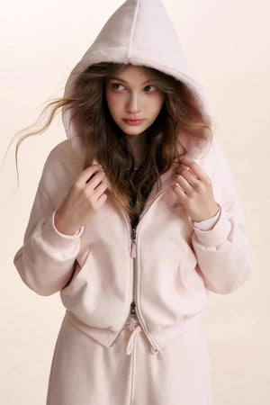 Hooded Plush Jacket & Fleece Pants Set-Up