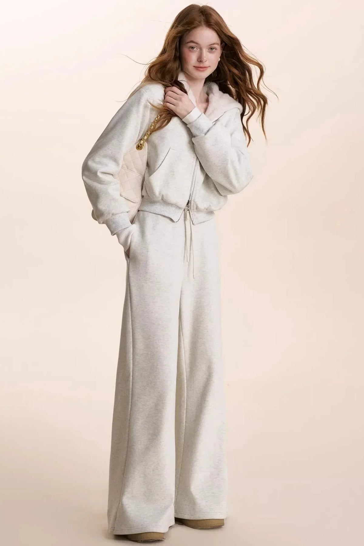 Hooded Plush Jacket & Fleece Pants Set-Up