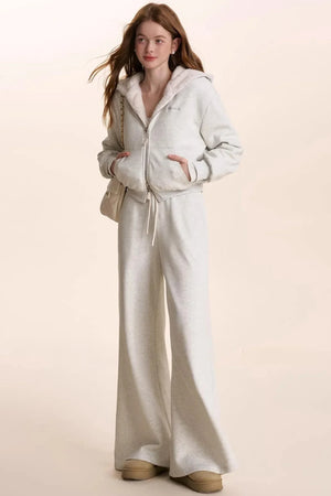 Hooded Plush Jacket & Fleece Pants Set-Up