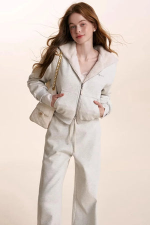 Hooded Plush Jacket & Fleece Pants Set-Up